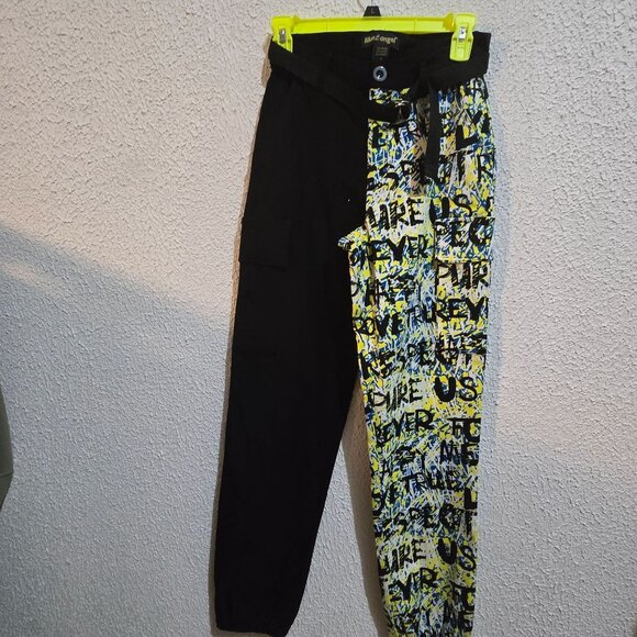 Vintage hip hop Half-Black & Abstract Print Joggers  Size S  Like An Angel  Rayo - Picture 1 of 5